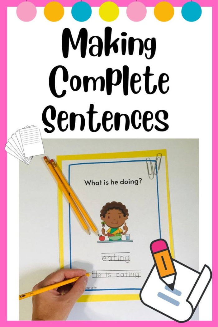 Kindergarten student tracing a sentence about numbers on a printable worksheet