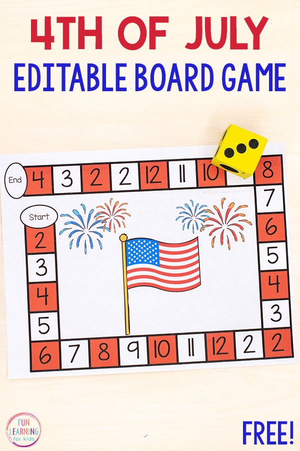 Kindergarten printable 4th of July reading game worksheet for holiday entertainment
