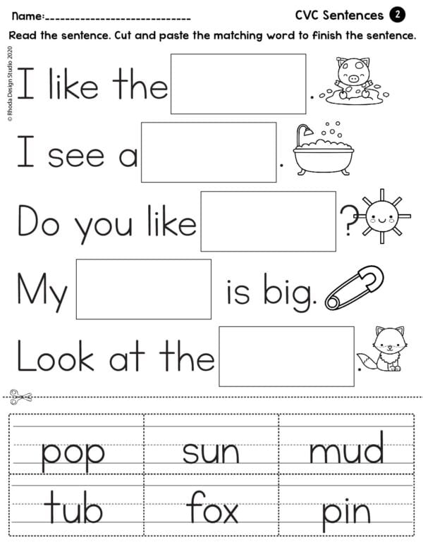 Kindergarten students practice reading and tracing complete sentences on a fun worksheet
