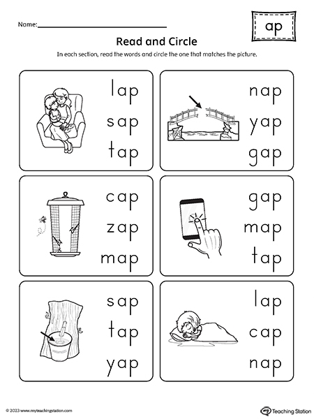 Returning Rhyme II worksheet showing beginning reader exercises for word family endings Kindergarten students practicing rhyming words ending in at an ap and ad sounds with colorful worksheet activities