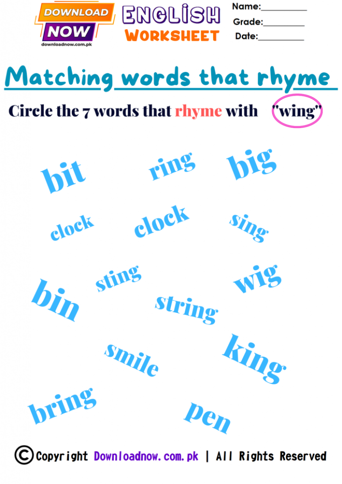Find Rhyming Words Worksheet 11 Time and Money Learning Activity Kindergarten student completing a worksheet to identify and circle rhyming words for language practice