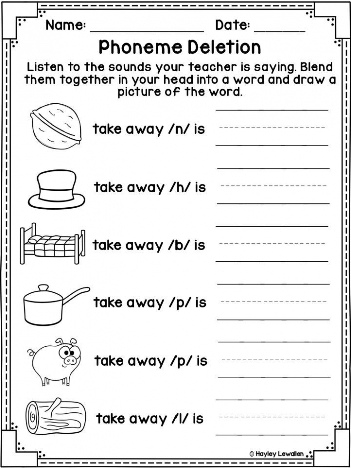 Rhyming Words worksheet for assessing phonemic awareness in kindergarten students