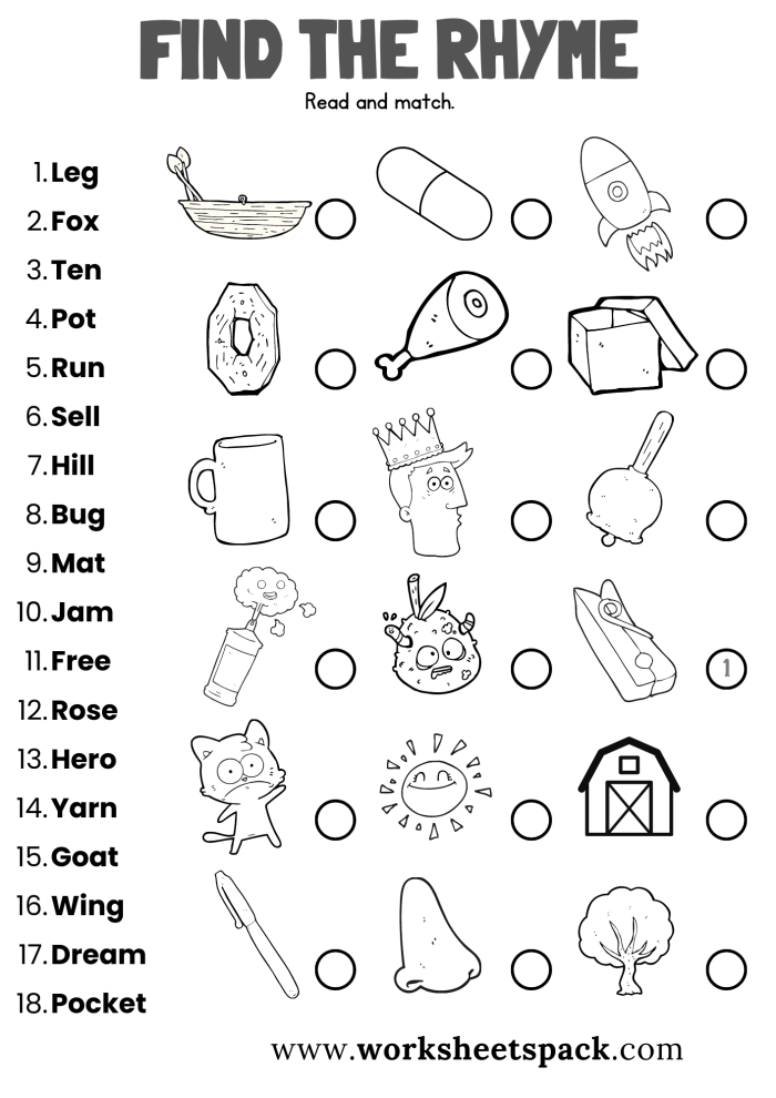 Find Rhyming Words Worksheet for Time and Money, Image 2 Worksheet for finding rhyming words suitable for kindergarten learners