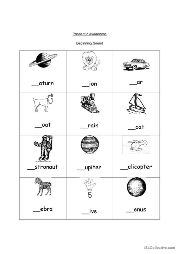 Worksheet for assessing rhyming words in kindergarten phonics