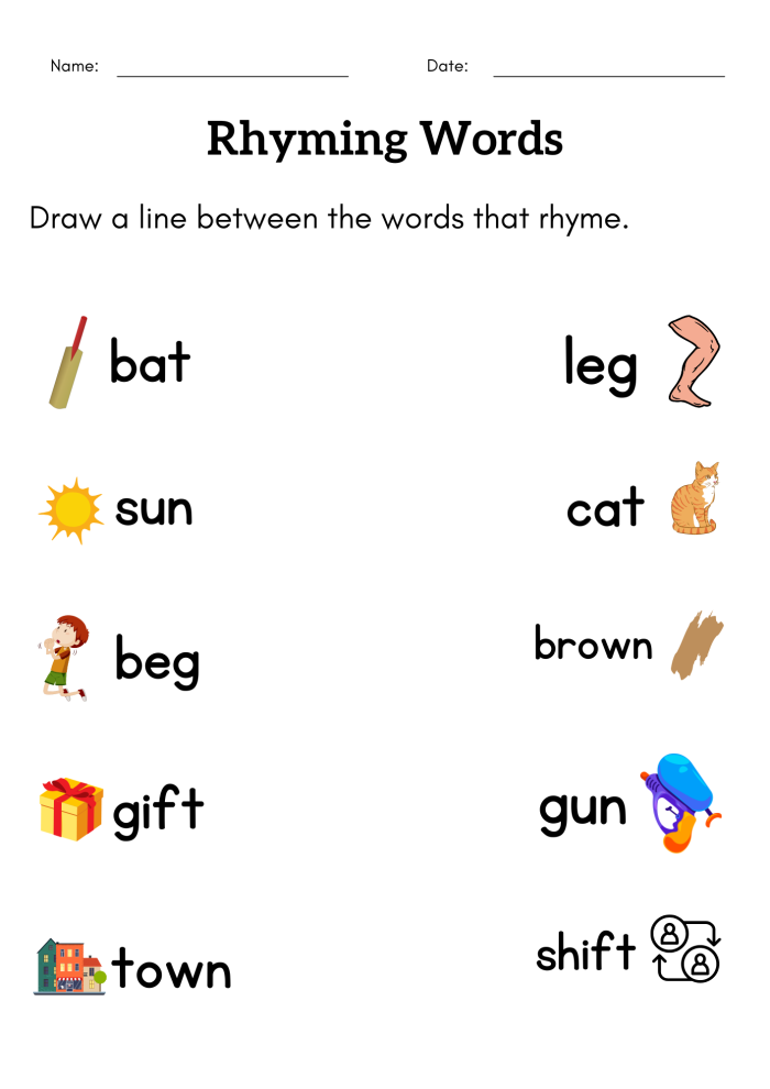 Explore rhymes with the Find Rhyming Words worksheet for young learners Worksheet for finding rhyming words in a kindergarten activity