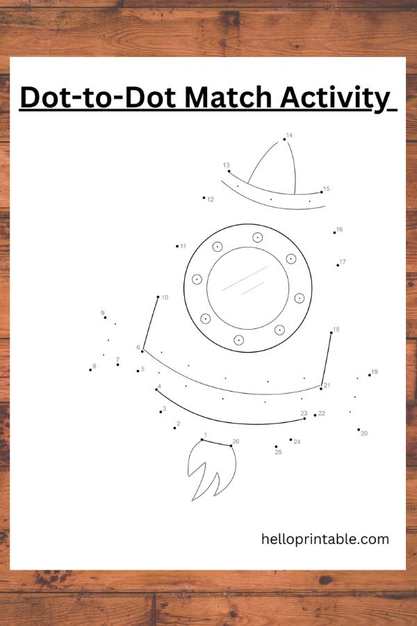 Kindergarten rocket ship dot-to-dot worksheet for counting numbers one through ten