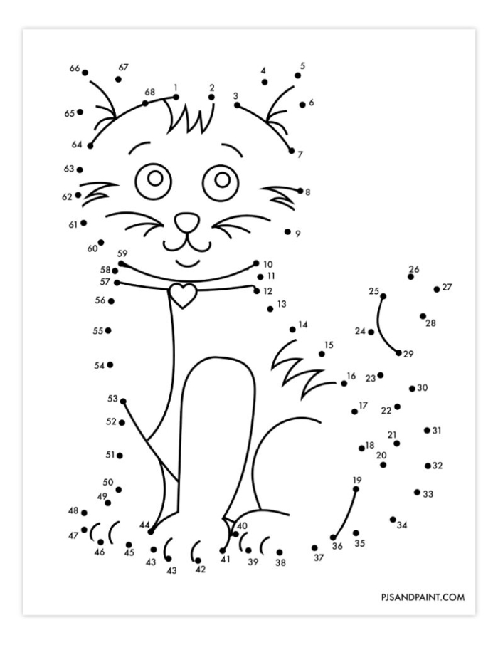 Kindergarten worksheet showing a dot-to-dot rocket ship for children to count to 10