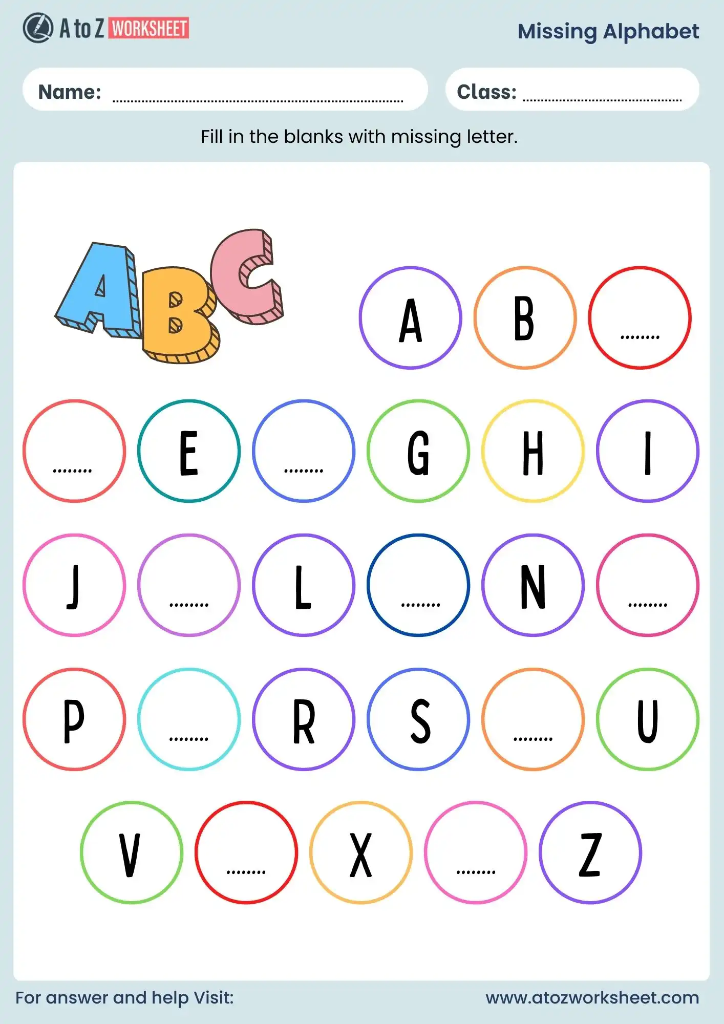 Kindergarten Earth and Space Science ABC fill in the blank worksheet page two