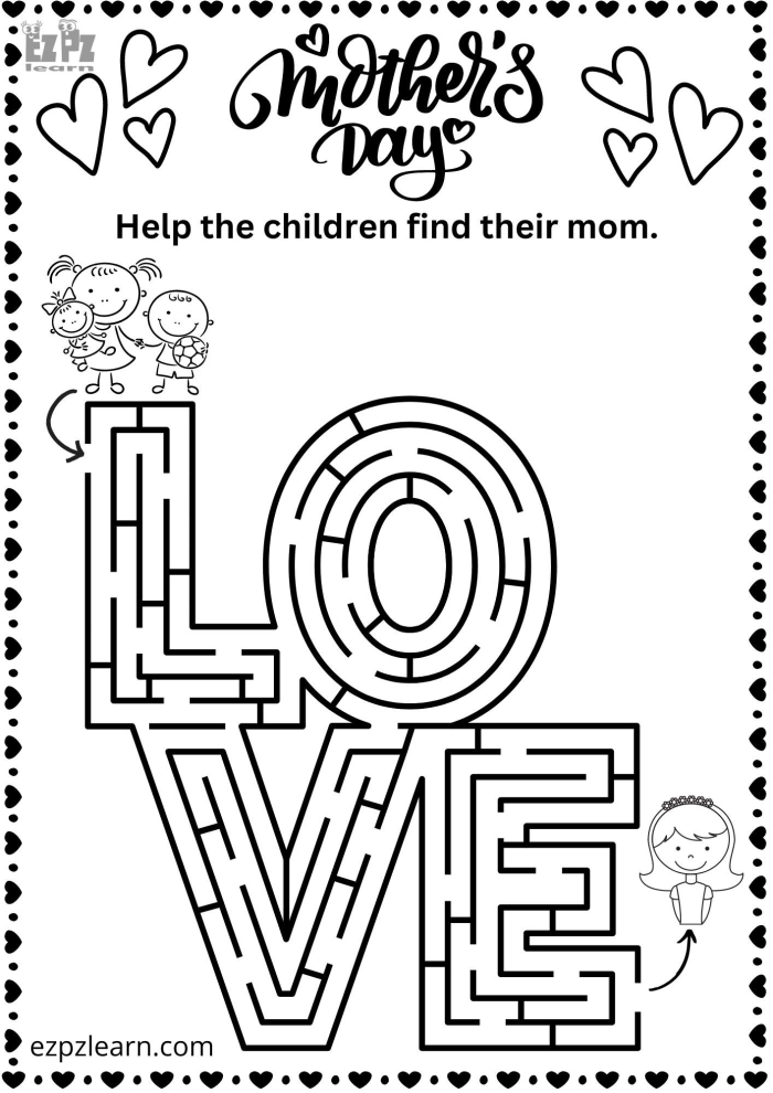 Kindergarten physical science worksheet featuring a mother and child coloring activity