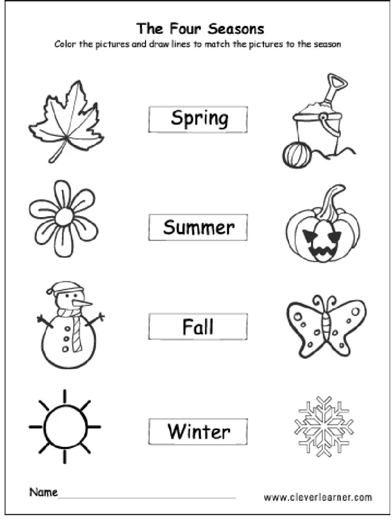 Kindergarten student matching seasonal shapes to the correct column on a cut and paste worksheet