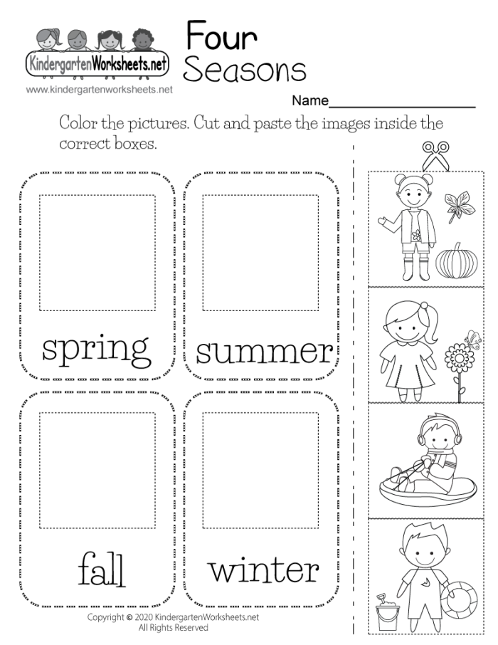 Earth and Space Science worksheet for Kindergarten Worksheet for matching the four seasons with corresponding images for kindergarten students. Engaging activity to help young learners understand seasonal weather changes.