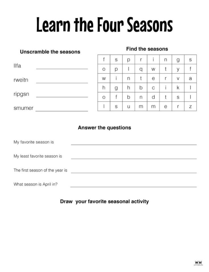 Earth and Space Science worksheet for Kindergarten A colorful worksheet for kindergarteners to learn about the four seasons by matching images with their corresponding season. Discover the joy of weather changes with this engaging activity for young learners.