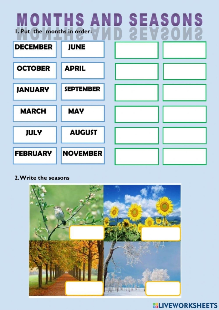 Seasons and Months Match Up Worksheet for Kindergarteners 20 Kindergarten worksheet activity matching calendar months to the four seasons
