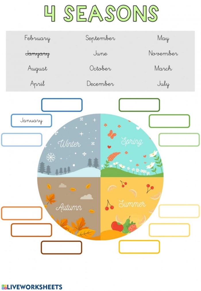 Seasons and Months Match-Up Learning Exercise for Young Learners Kindergarten student matching seasons to months on a colorful worksheet activity