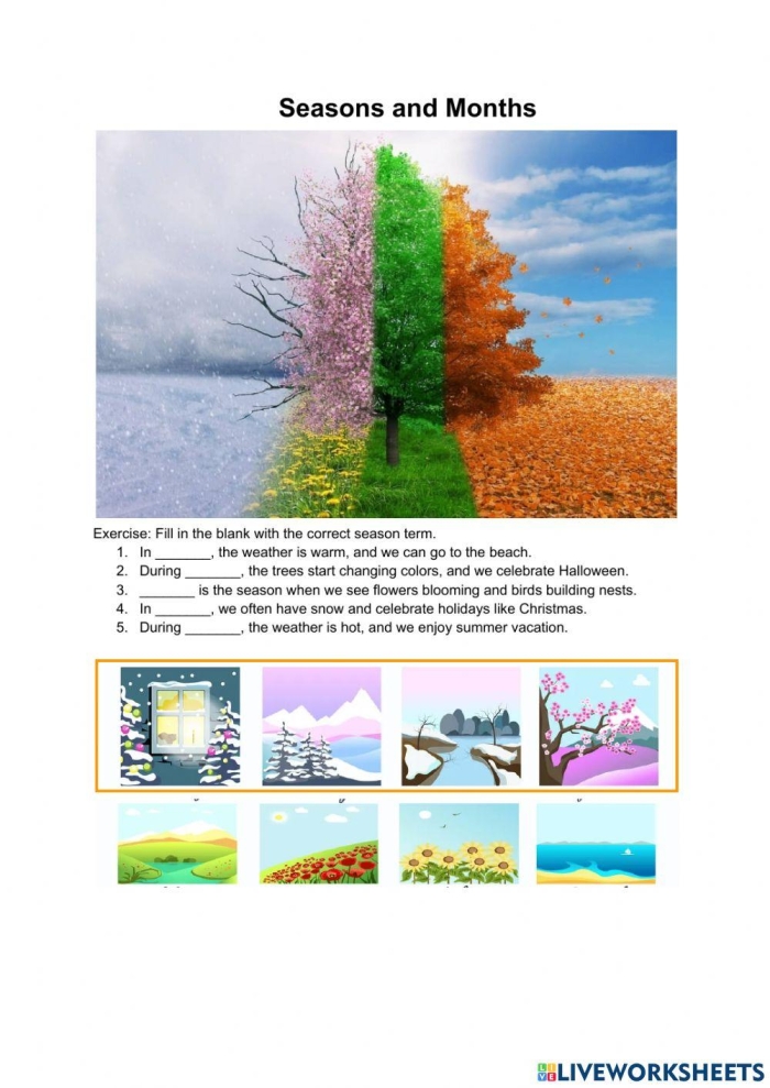 Seasons and Months Matching Worksheet for Kindergarten Lesson 24 Kindergarten worksheet featuring a matching activity for seasons and calendar months
