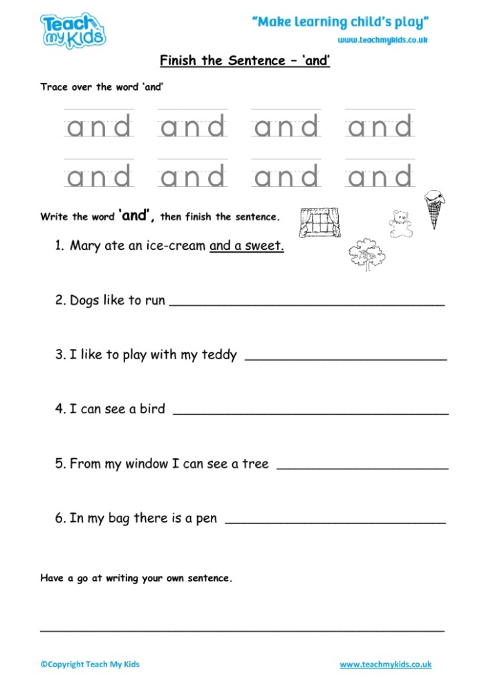 Finish that Sentence Worksheet Kindergarten Reading Activity 13 Kindergarten student filling in missing words on a Finish that Sentence! worksheet about a dog