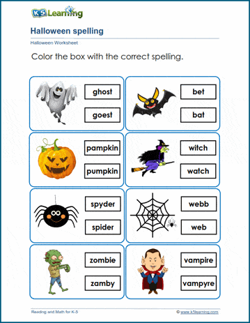 Halloween-themed worksheet for kindergarten students to complete simple sentences