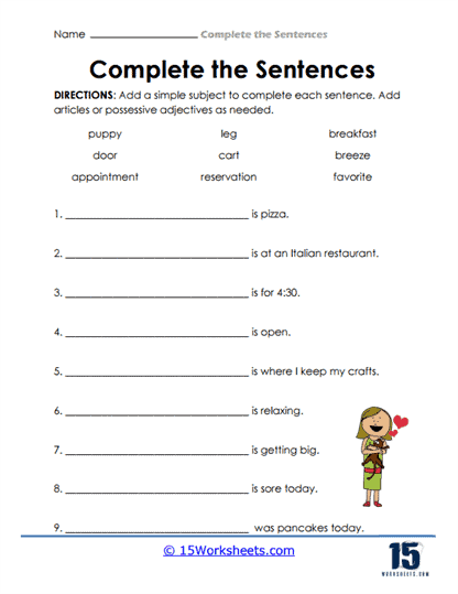 Finish that Sentence Dog Story Activity for Beginning Readers A kindergarten student completing a finish the sentence worksheet about a dog going somewhere with space to write their own story
