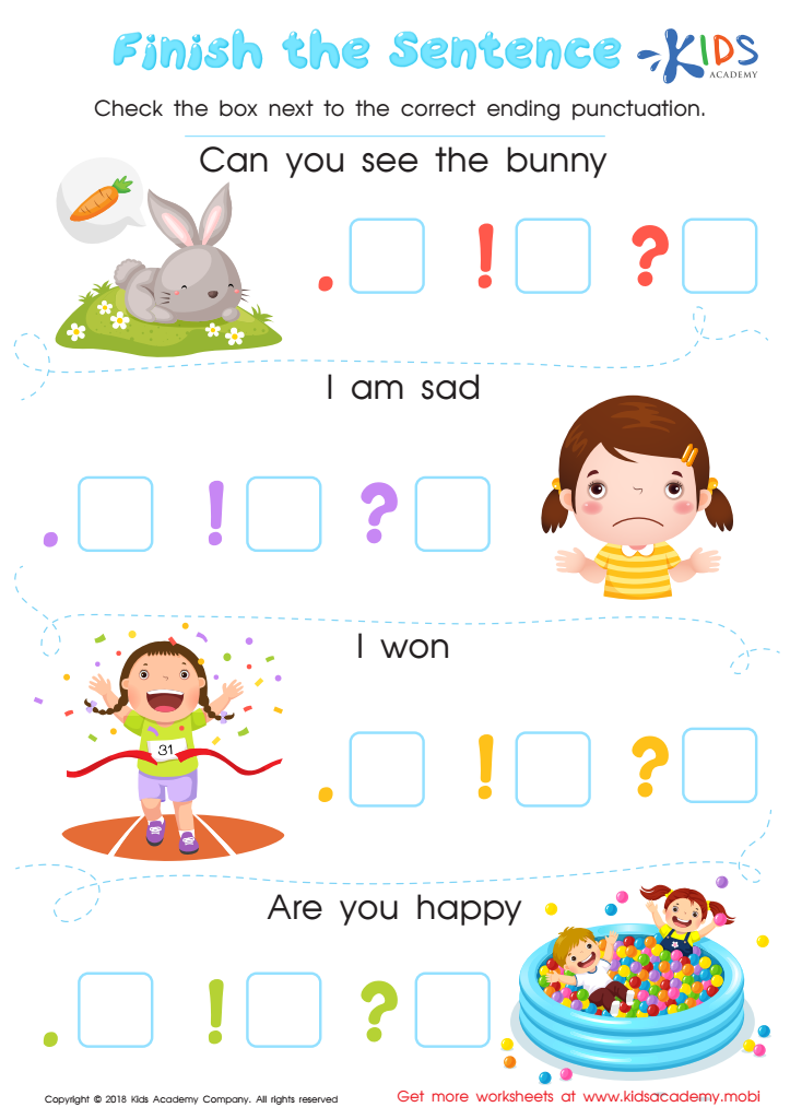 Finish that Sentence worksheet for young readers learning to complete stories about a dog A kindergarten worksheet showing incomplete sentences about a dog with space for children to write and complete the story about where the dog is going