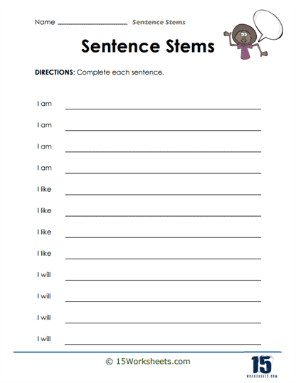 Finish that Sentence! worksheet for kindergarten reading activity number 24 Kindergarten worksheet for kids to practice finishing sentences and writing a short story about a dog