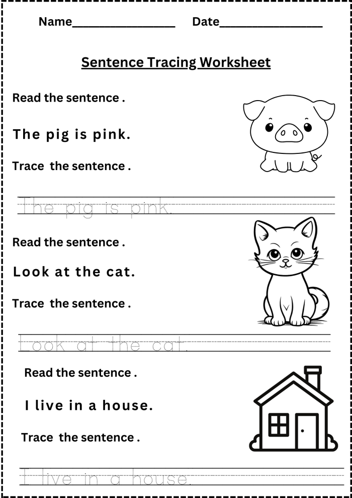 Kindergarten geometry students practicing sentence expansion with creative prompts on a worksheet