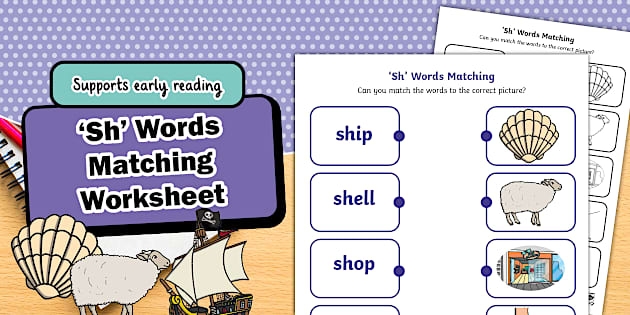 Worksheet for practicing "sh" words with handwriting exercises for kindergarten students