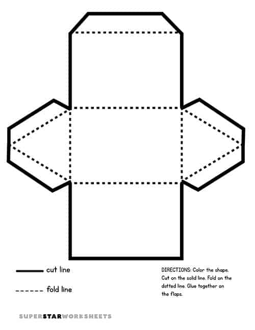 Printable rectangular prism cutout template for kindergarten geometry learning activities