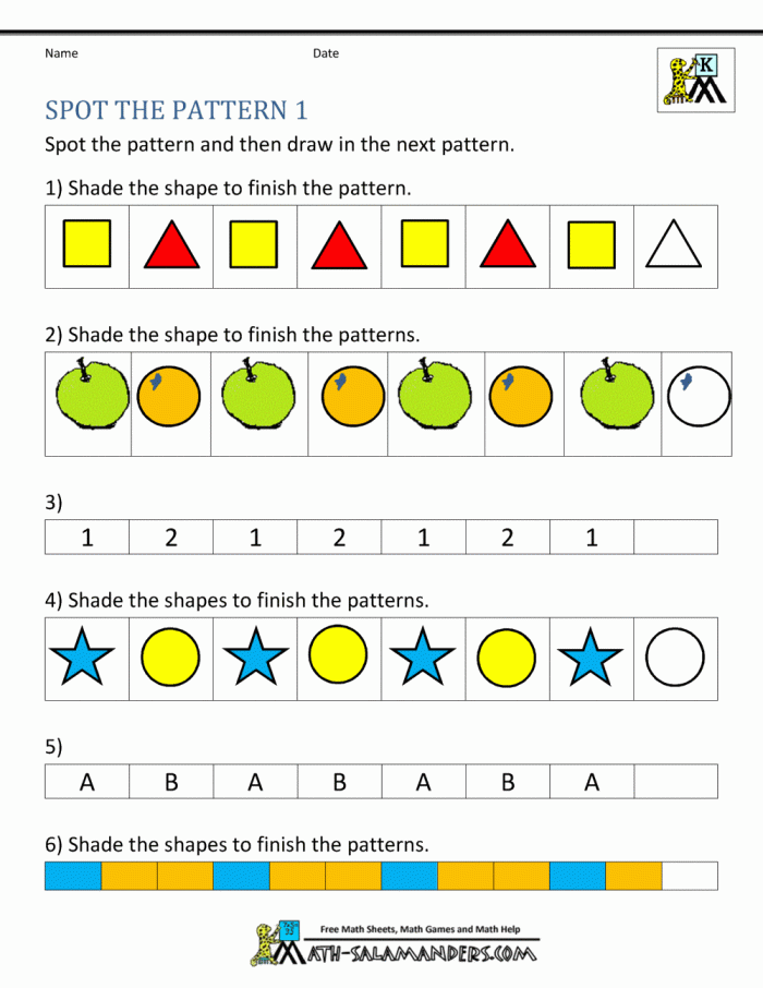 Kindergarten students completing shape pattern sequences with circles and squares