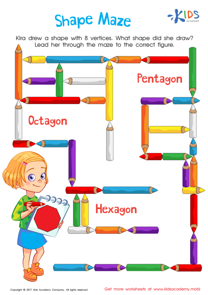 Engaging shapes maze activity for young learners to identify two-dimensional forms Two-Dimensional Shapes Maze worksheet for kindergarten students exploring shapes