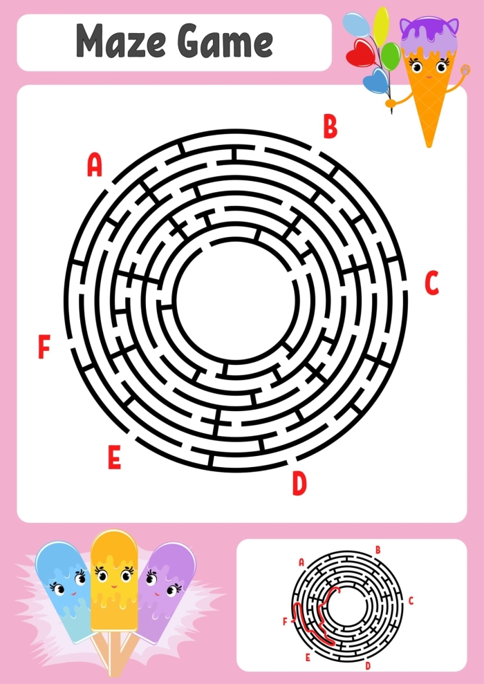 Engaging maze activity for teaching addition and shape recognition in early education Two-Dimensional Shapes Maze worksheet designed for kindergarten students to learn about shapes