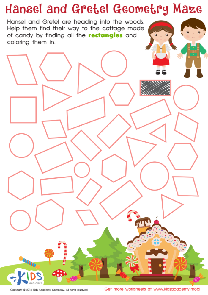 Engaging shapes maze for young learners to distinguish two-dimensional and three-dimensional shapes Two-dimensional shapes maze worksheet designed for kindergarteners to learn shapes