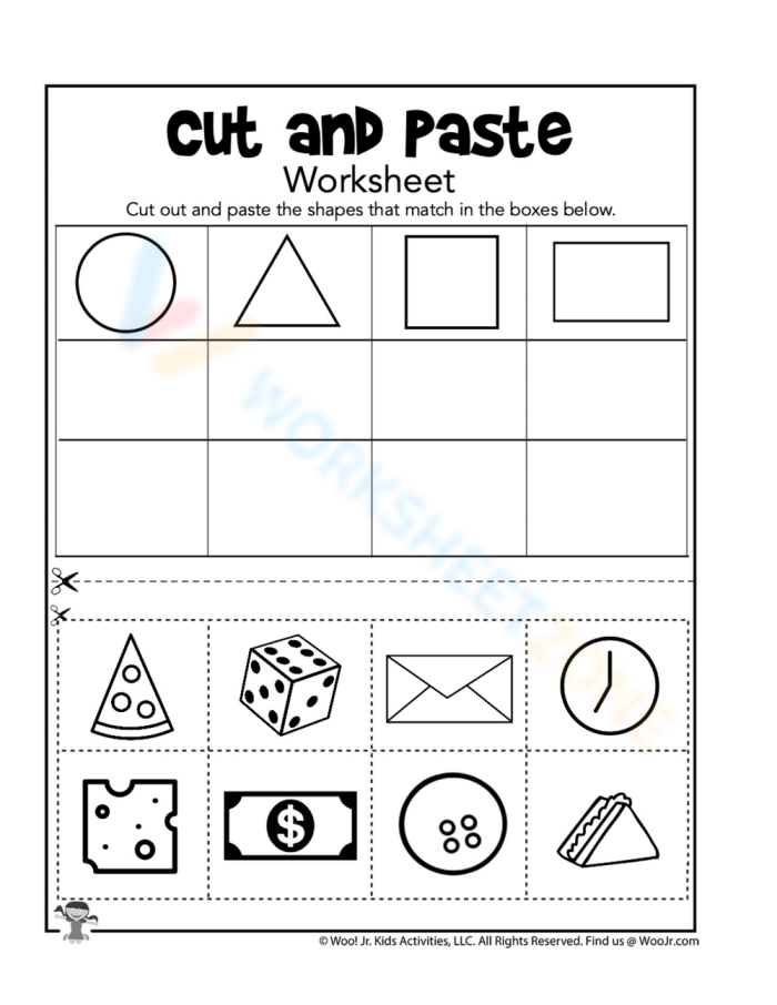 Worksheet featuring 2D and 3D shapes for kindergarten students to sort and identify