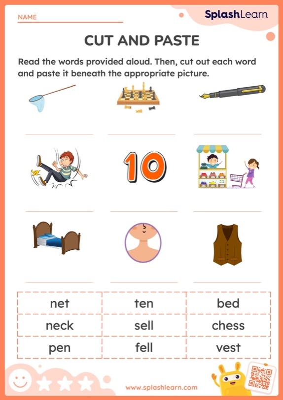 Make a Short E Word Activity for Beginning Readers Image 12 Kindergarten student writing short E CVC words on a worksheet with letter tiles and pictures