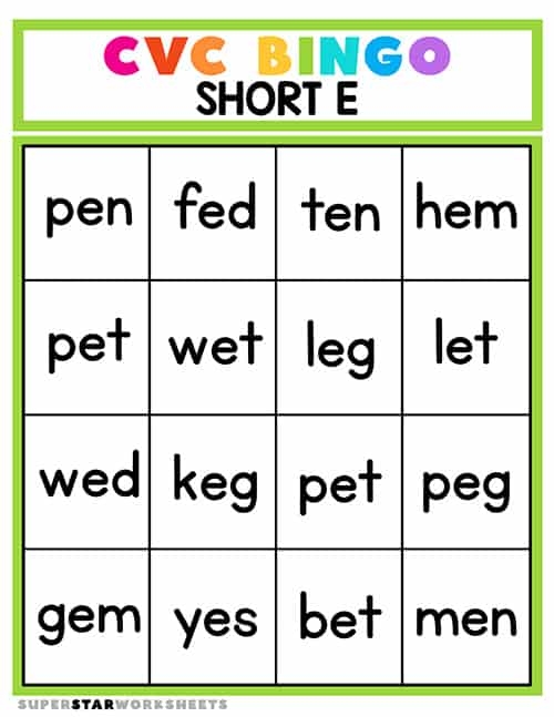 Fun With Short E CVC Words Practice Activity for Beginning Readers Kindergarten student practicing short E CVC words with colorful pictures and writing activities on a worksheet