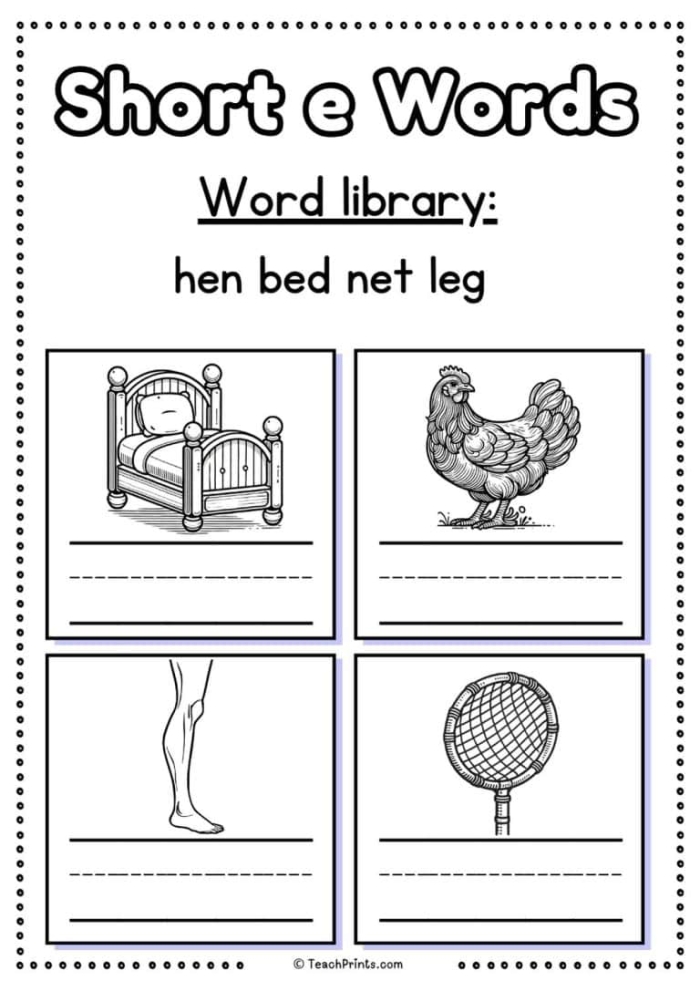 Short E Word Practice Worksheet for Kindergarten Life Science Kindergarten student using a pencil to complete a short E CVC word exercise on a printed worksheet