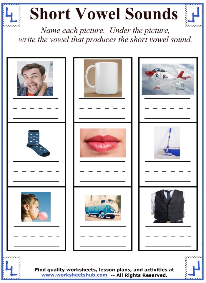 Reading worksheet for Kindergarten Short Vowel Sounds worksheet for kindergarten students to match words from a to u. Engaging activity to reinforce short vowel recognition and reading skills.