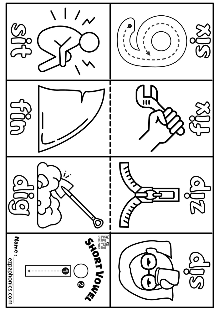 Kindergarten worksheet for identifying and circling short vowel sounds in words