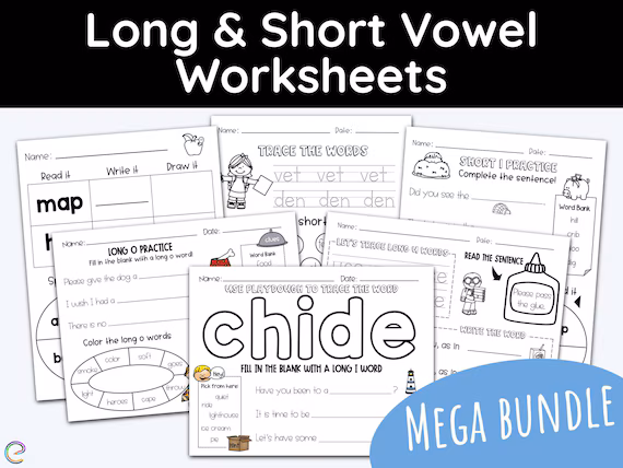 Worksheet for circling short vowel sounds in various words for kindergarten students