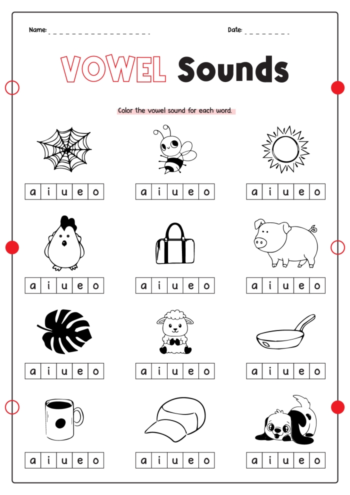 Short vowels review activity for early readers in grade K Short Vowel Sounds worksheet for kindergarten students to match words with vowels a to u