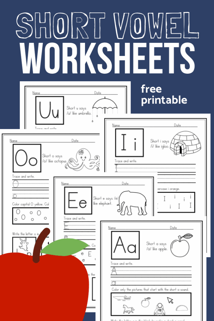 Engaging worksheet for practicing short vowel sounds in early reading skills Short Vowel Sounds worksheet designed for kindergarten students to match words with short vowels a to u