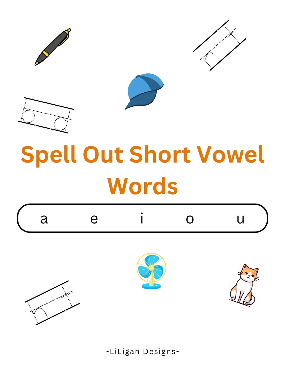Worksheet for spelling short vowel words with A, E, I, O, or U for kindergarten learners