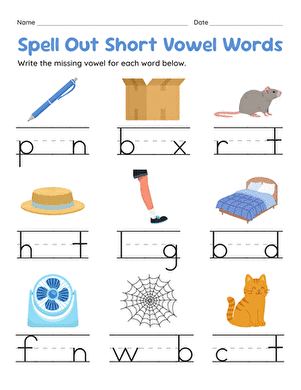 Kindergarten worksheet for circling words with short vowel sounds
