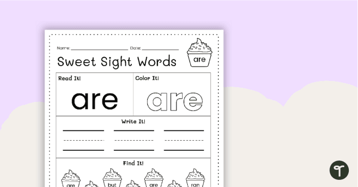 Sight Word Assessment worksheet for kindergarten students to evaluate sight word recognition