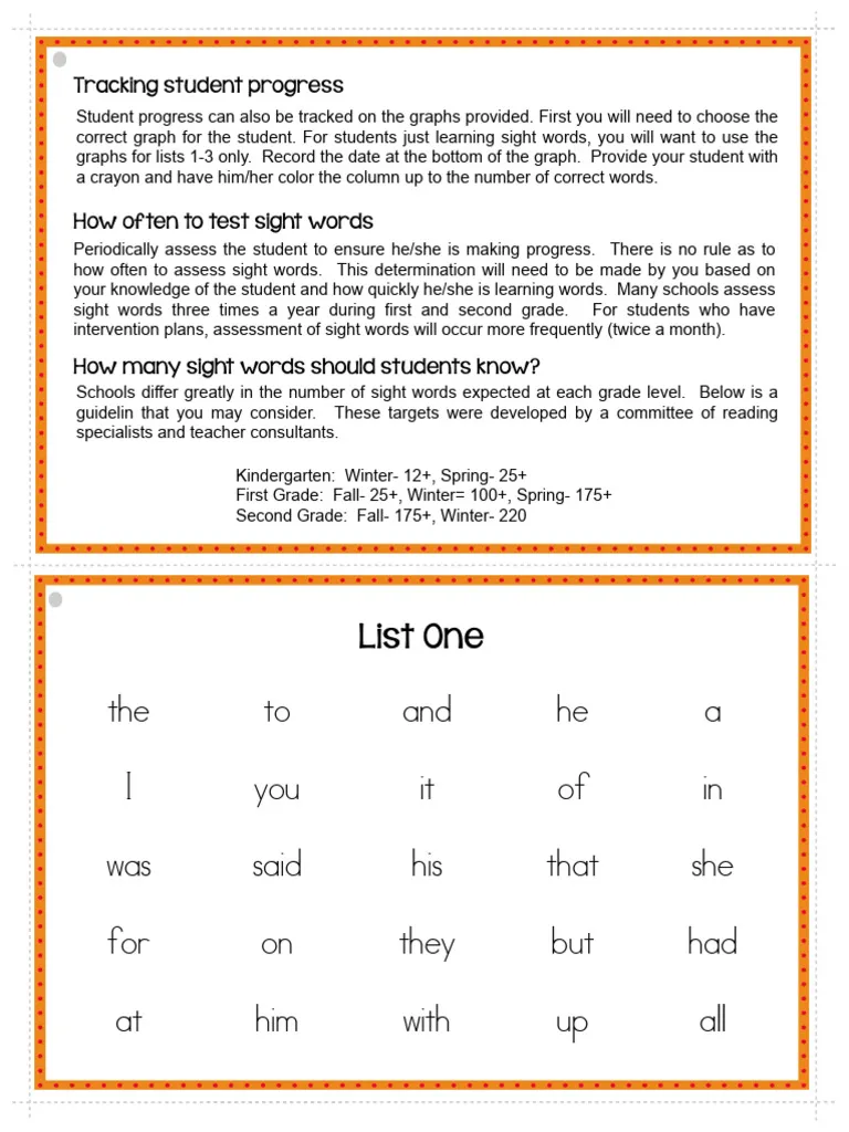 Sight Word Assessment worksheet for kindergarten students evaluating common sight word recognition