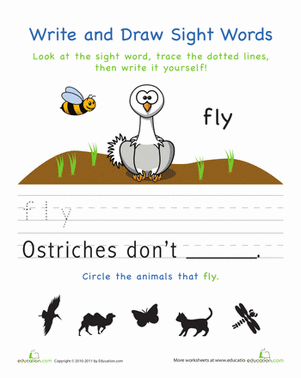 Kindergarten worksheet for writing and illustrating the sight word don't