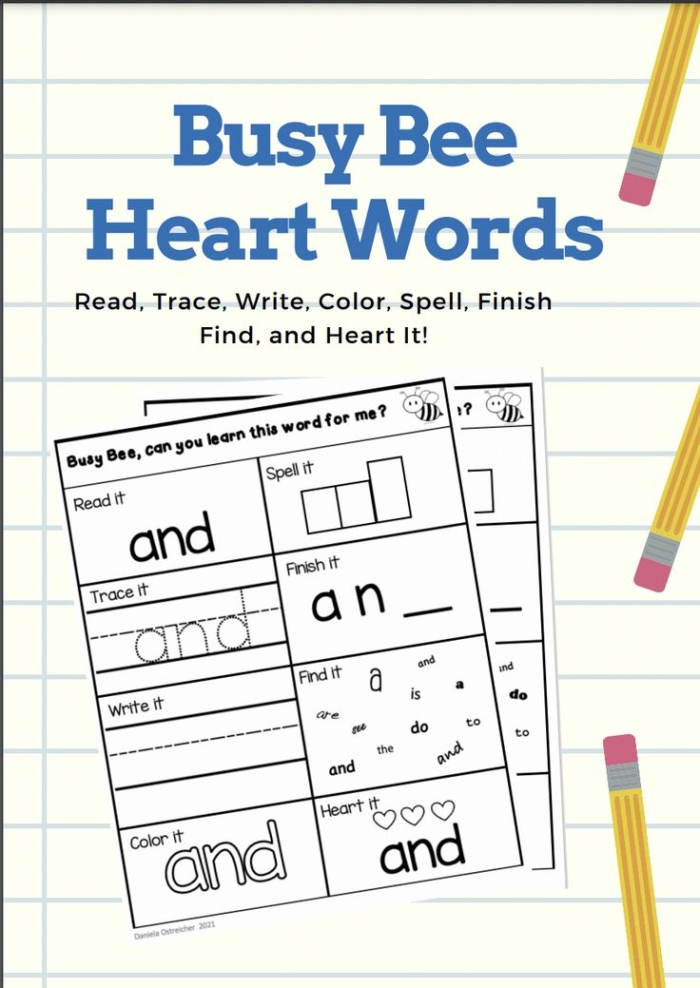 Hearts Color by Sight Word worksheet for beginning readers lesson 11 Kindergarten hearts color by sight word recognition activity page 11