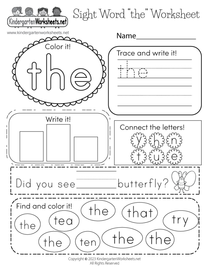 Kindergarten phonics worksheet focused on practicing the sight word it for life science learning