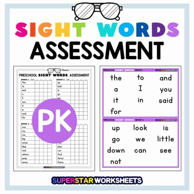 Mid-Year Assessment worksheet for evaluating kindergarten sight word recognition