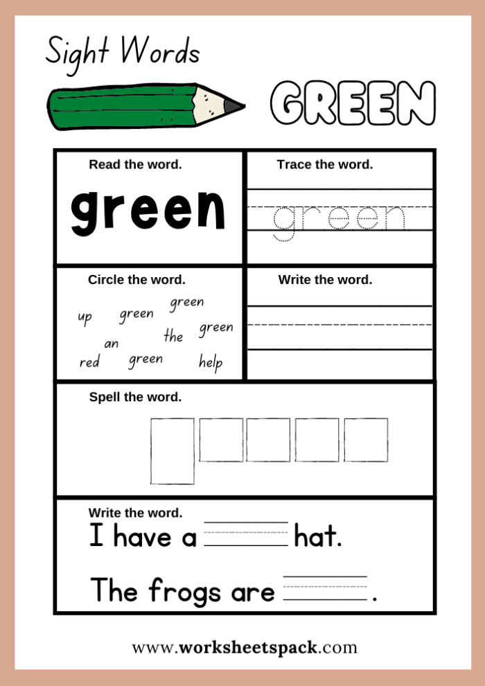 Kindergarten sight word assessment worksheet number 15