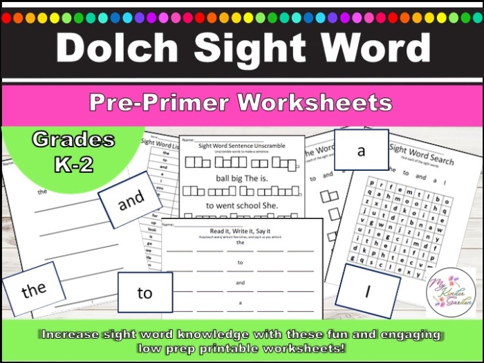 Kindergarten sight words assessment worksheet for mid-year evaluation